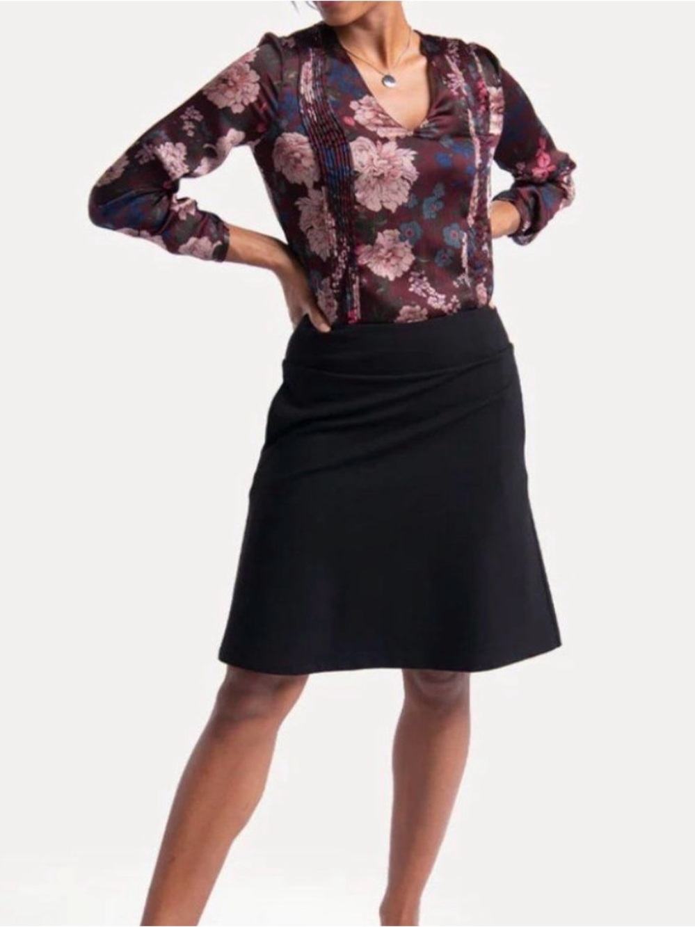 Betabrand Black Ponte Knee Length Skirt Skort with Shorts